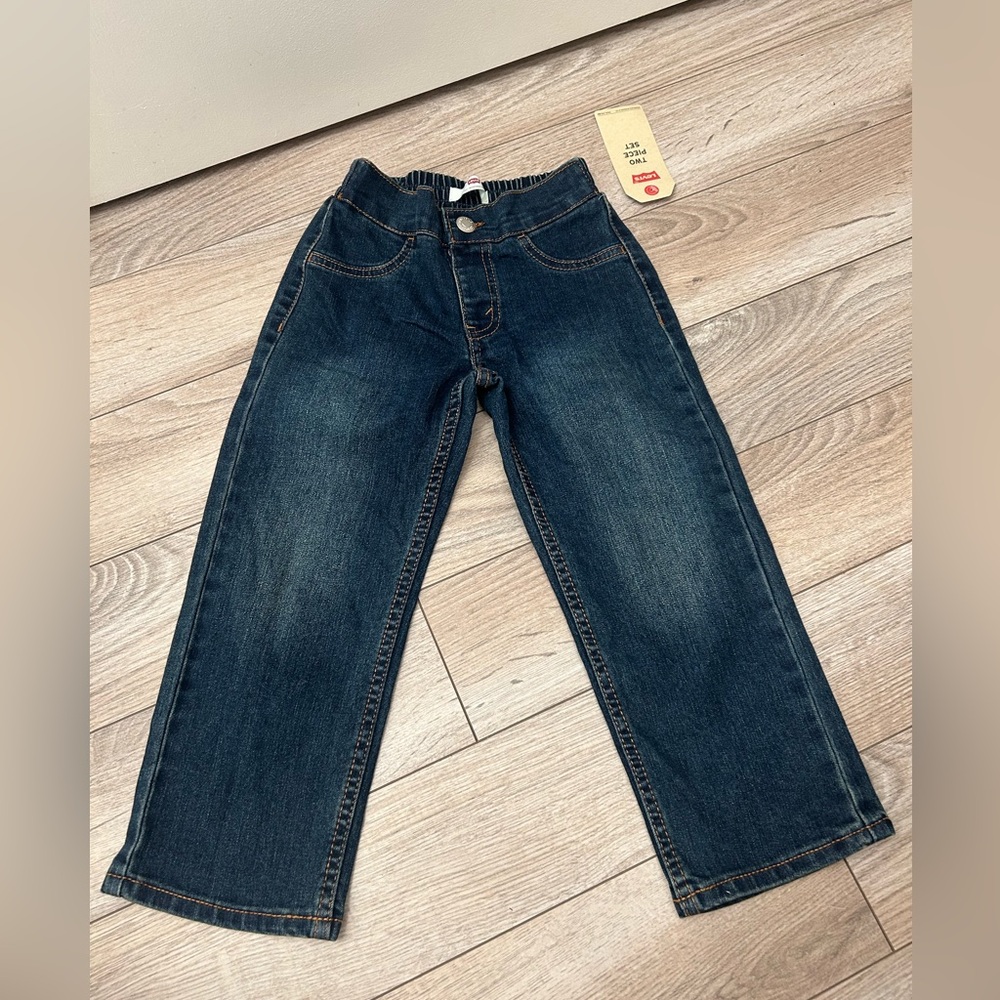 NWT: Levi's Dark Blue Kids 4 Reg Jeans Orange Stitching Elastic Stretch Back